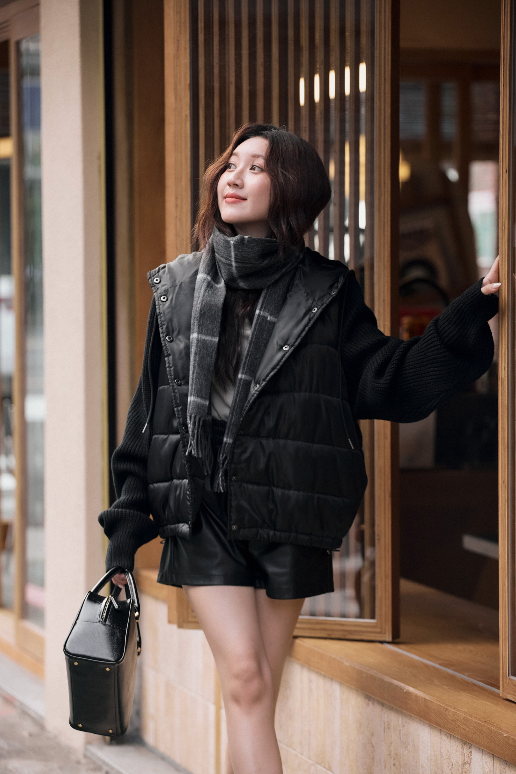 針織拼接鋪棉外套