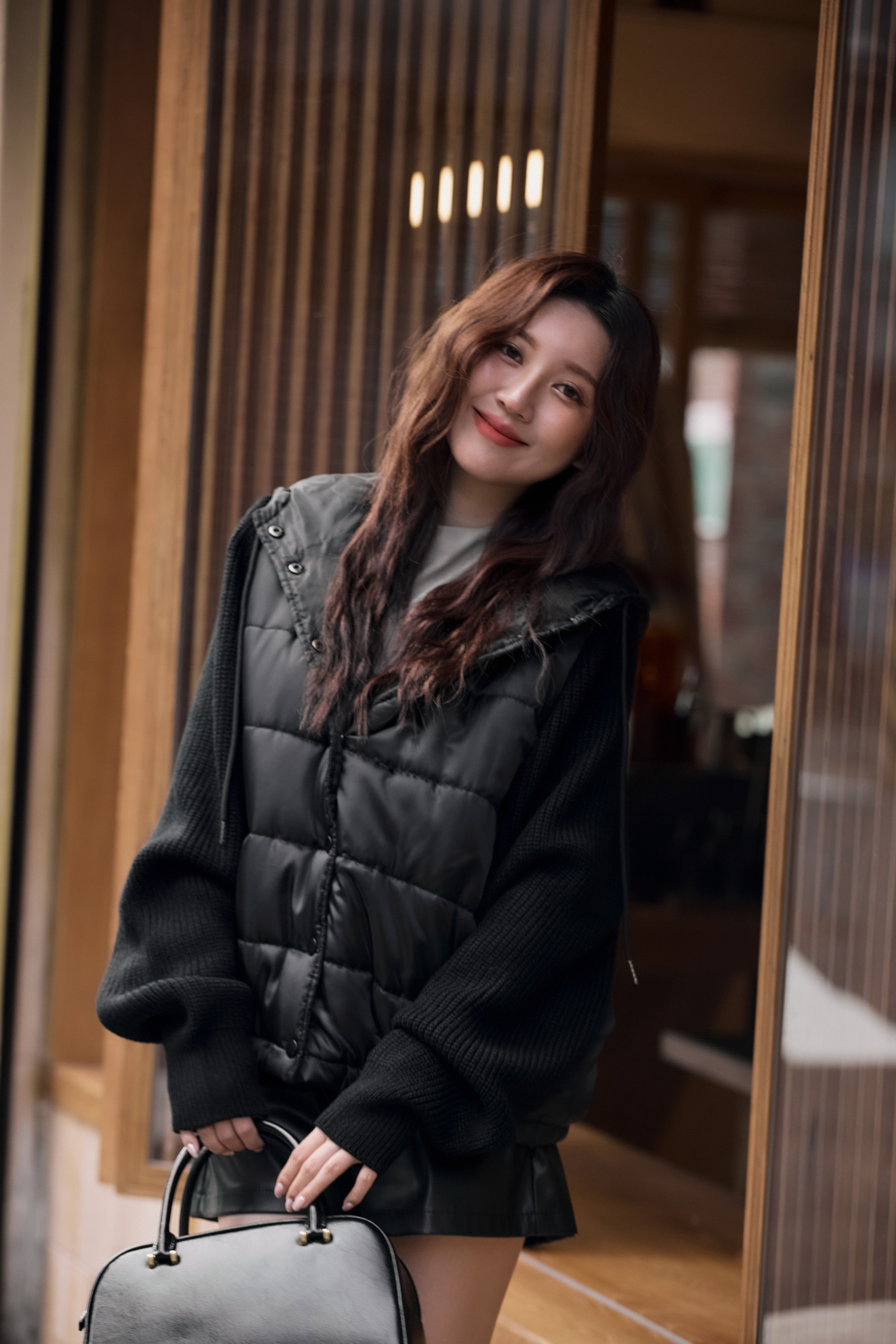 針織拼接鋪棉外套