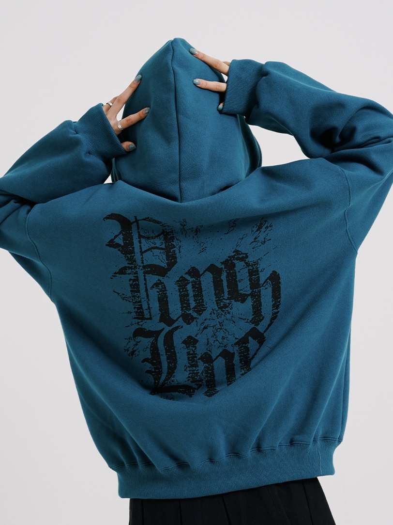 <預購> 韓國PUNCHLINE 爆裂紋LOGO高磅刷毛帽T