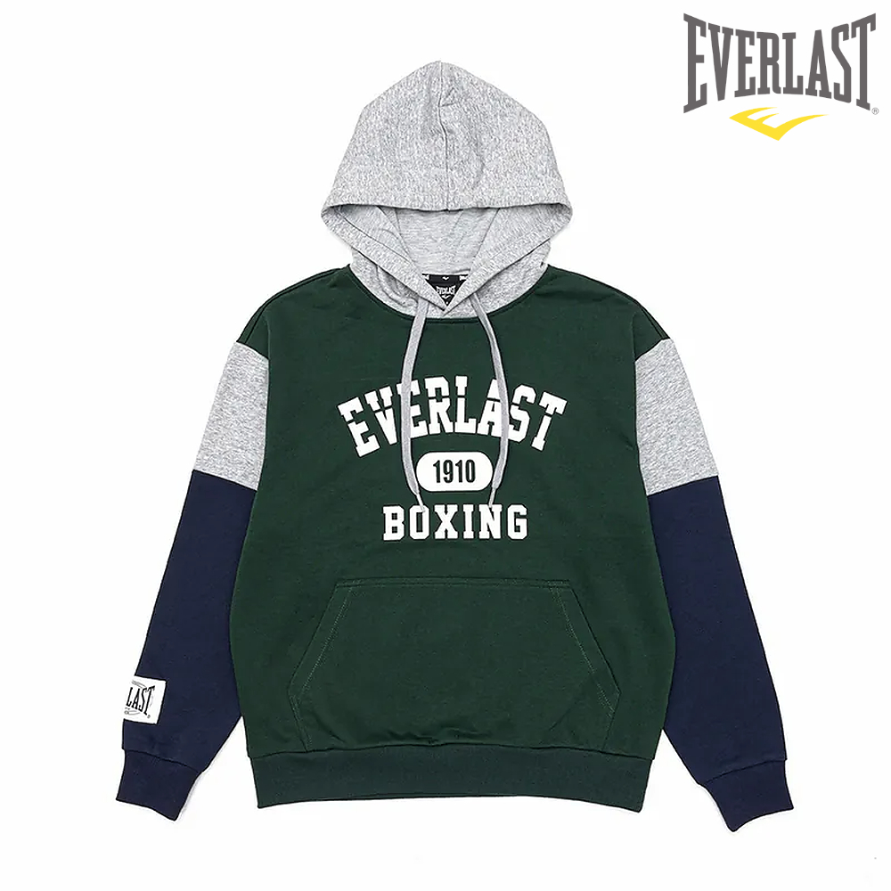 【Everlast】復古撞色 中性帽T-深綠