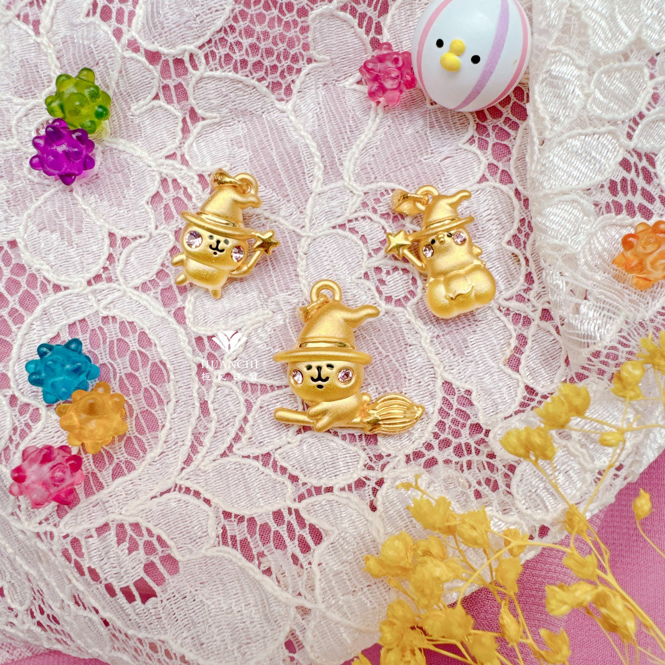 卡娜赫拉的小動物 魔法粉紅兔兔/飛天魔法粉紅兔兔/魔法P助 黃金墜子