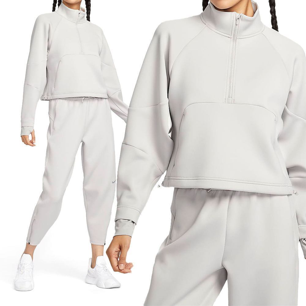 Nike Prima HZ Top 女款 灰色 運動 休閒 訓練 速乾 半拉鍊式 口袋 圓領 長袖 FB5231-014