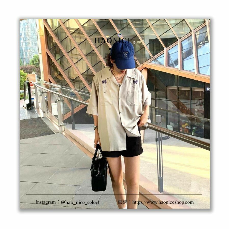 【HAO NICE】 NEEDLES x STUDIOUS 聯名款✨短袖襯衫 蝴蝶刺繡 復古 鈕扣