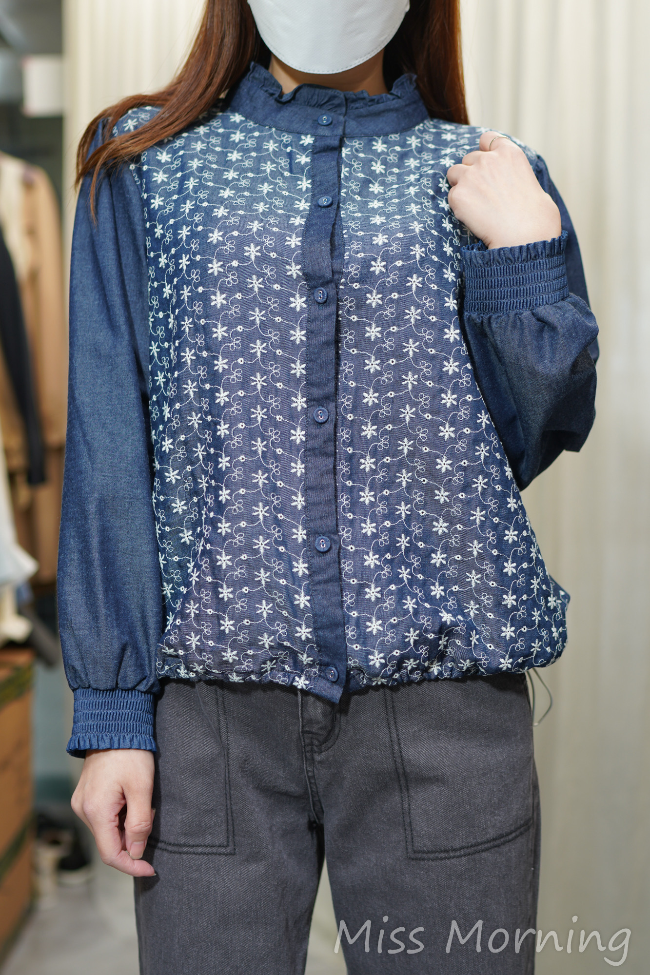 全刺繡花牛仔上衣(14340)