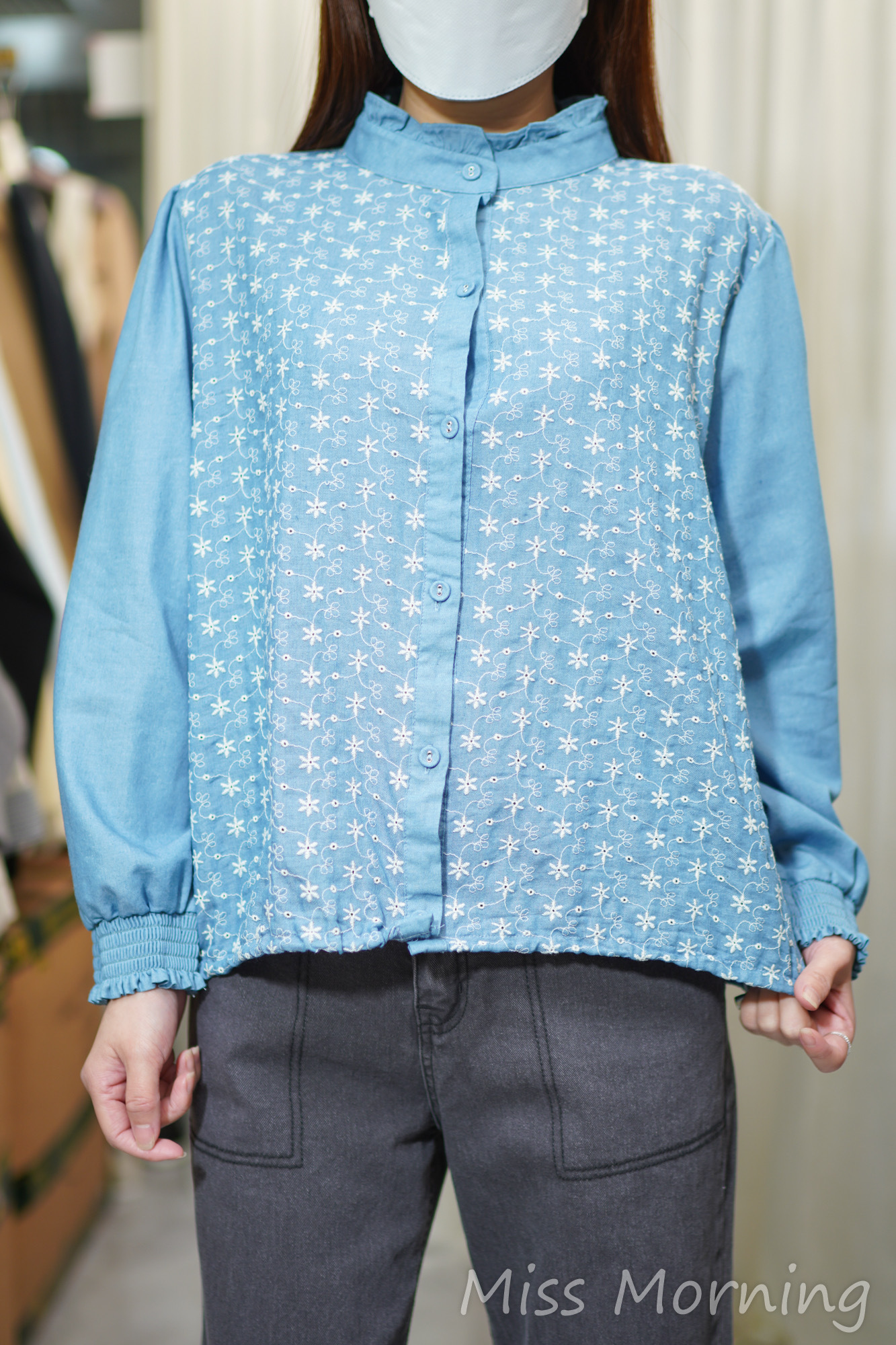 全刺繡花牛仔上衣(14340)