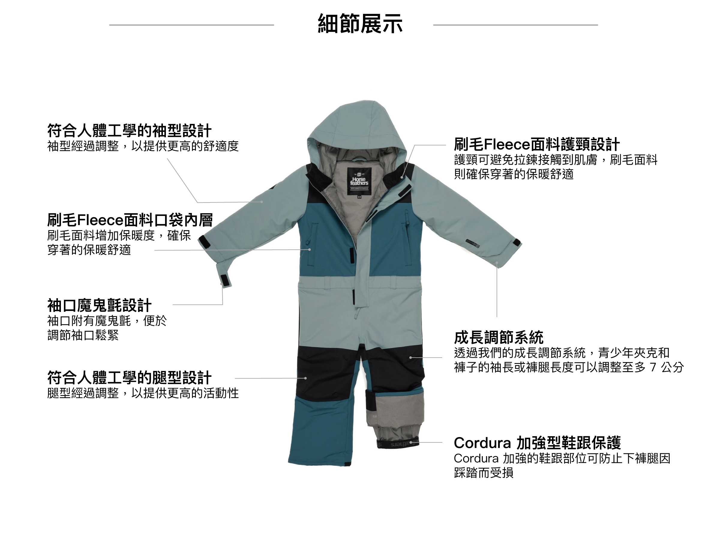 SPIRIT ONE PIECE FW24兒童款連身滑雪衣褲 (10K/10K)細節展示