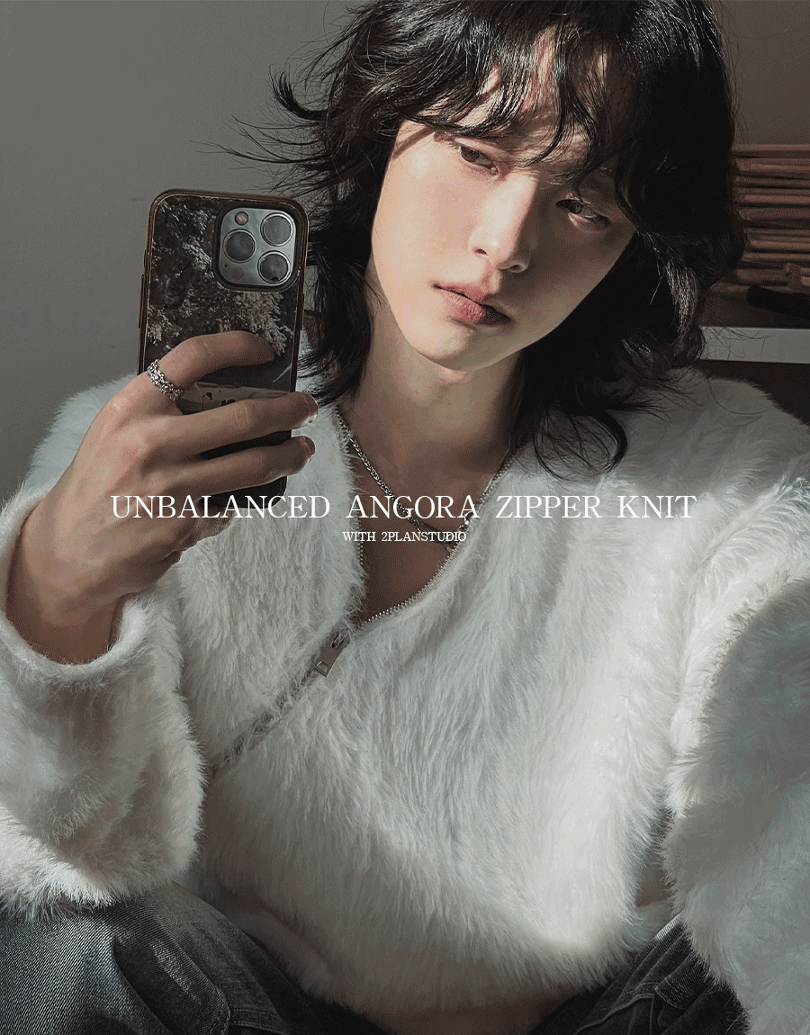 安哥拉斜拉鍊馬海毛針織衫