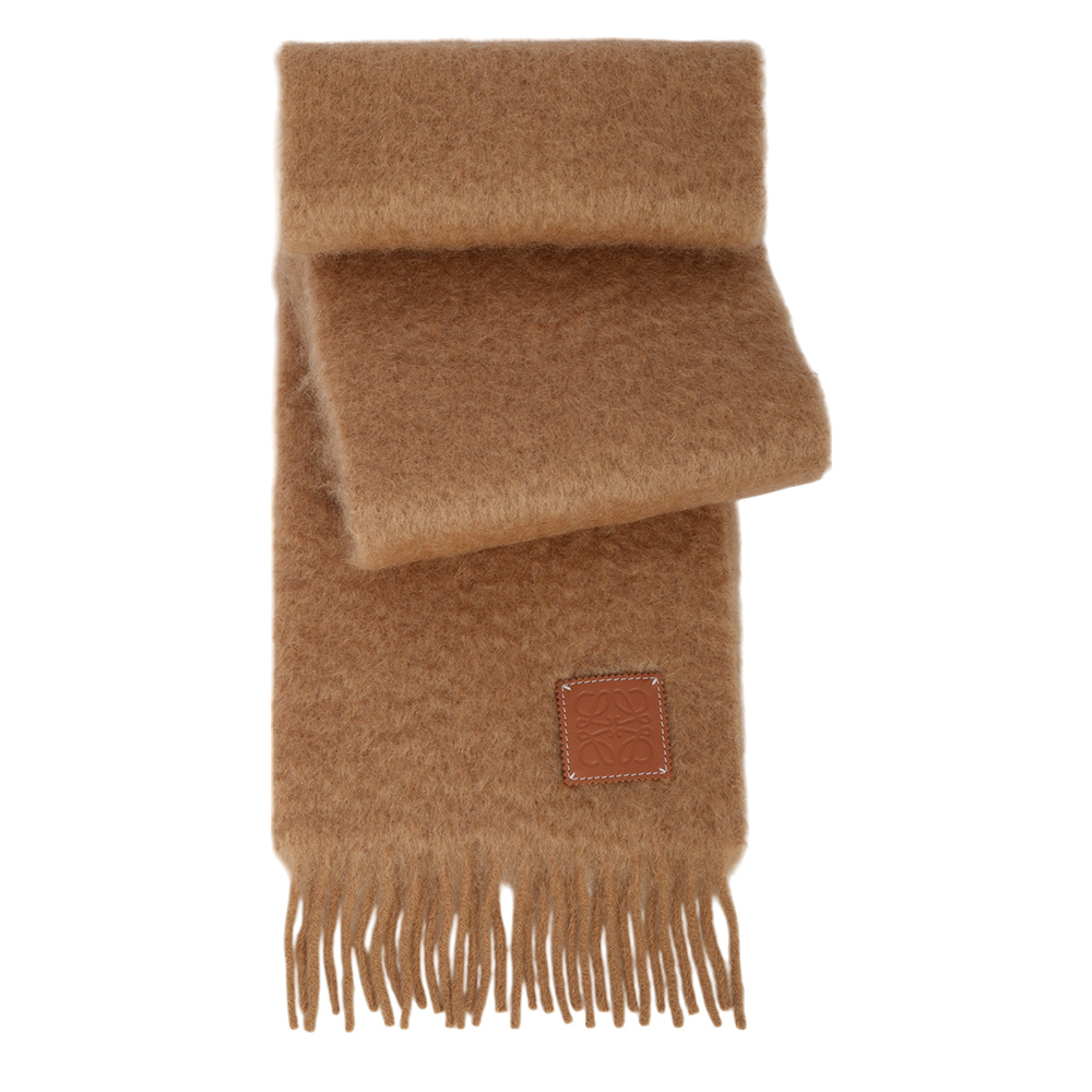 【LOEWE】Anagram 皮標海馬毛及羊毛圍巾