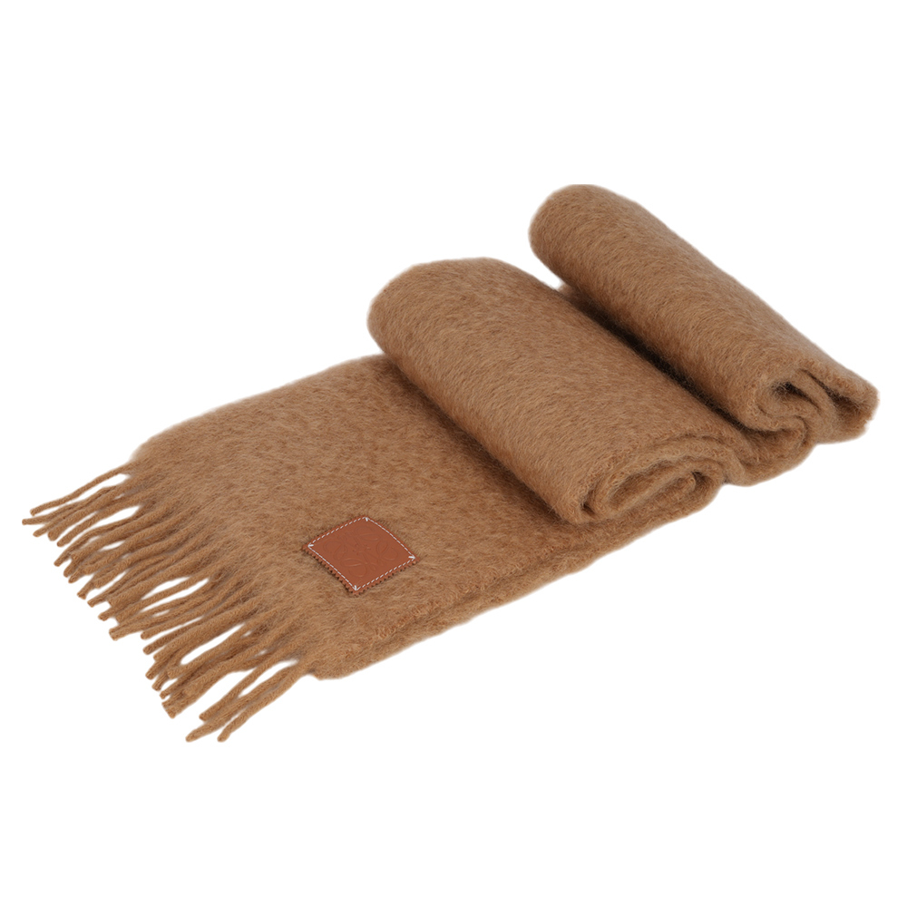 【LOEWE】Anagram 皮標海馬毛及羊毛圍巾(駝色)F655254X01 3150