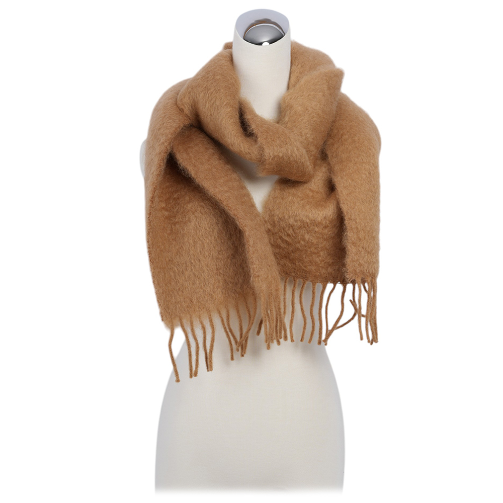 【LOEWE】Anagram 皮標海馬毛及羊毛圍巾(駝色)F655254X01 3150