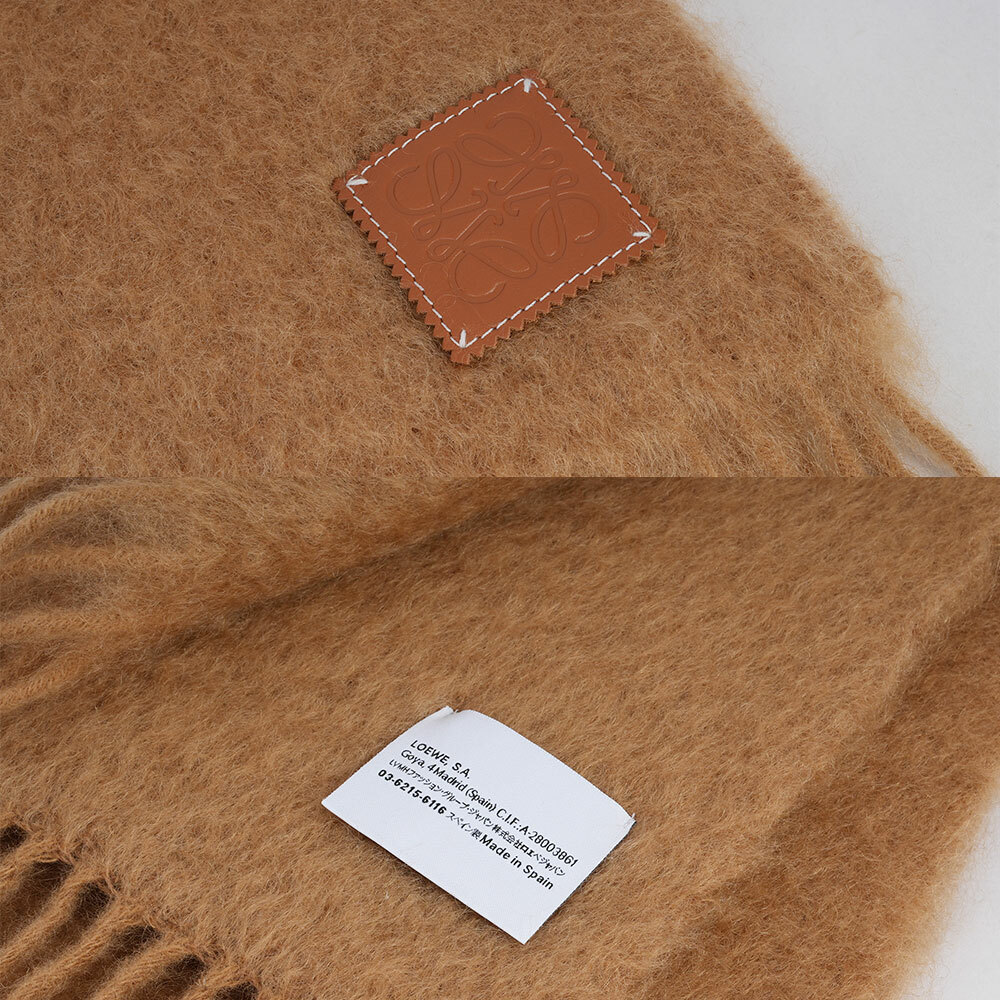 【LOEWE】Anagram 皮標海馬毛及羊毛圍巾(駝色)F655254X01 3150