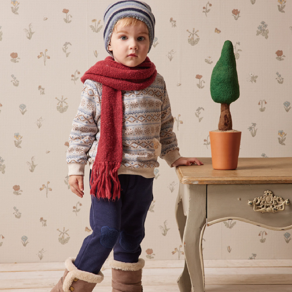 PIPPY可愛小熊繡花純棉長褲 藍