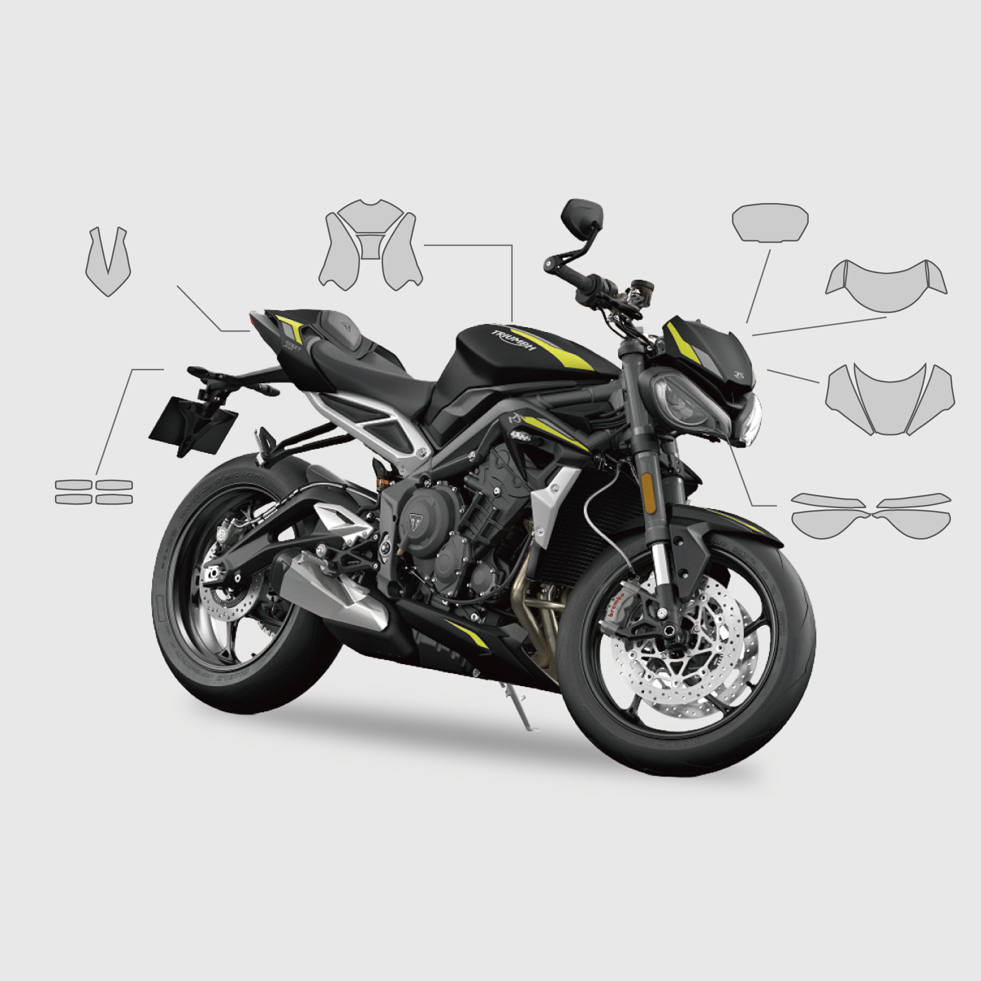 TRIUMPH STREET TRIPLE RS 專用｜3M頂級犀牛皮保護膜&卡夢碳纖維飾膜