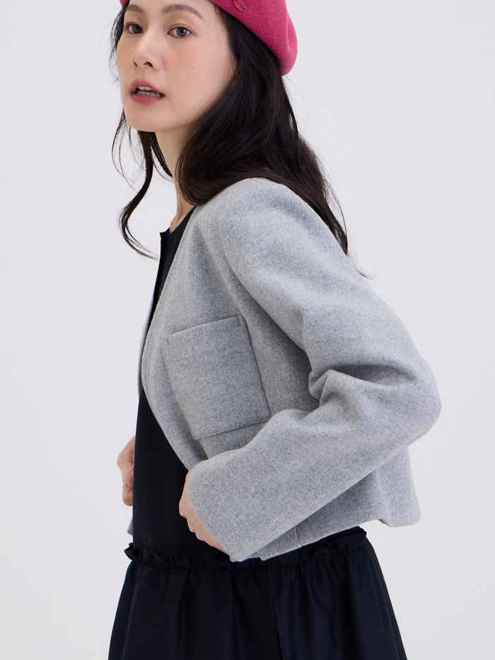 威廉V領短大衣外套-淡月