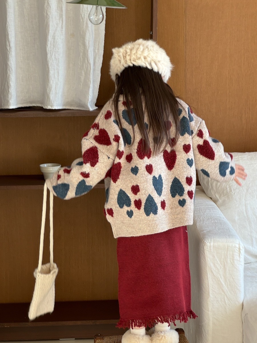 復古杏灰彩色愛心外套