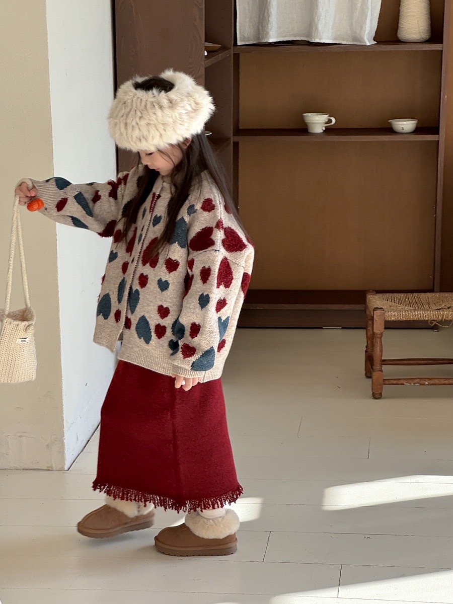 復古杏灰彩色愛心外套