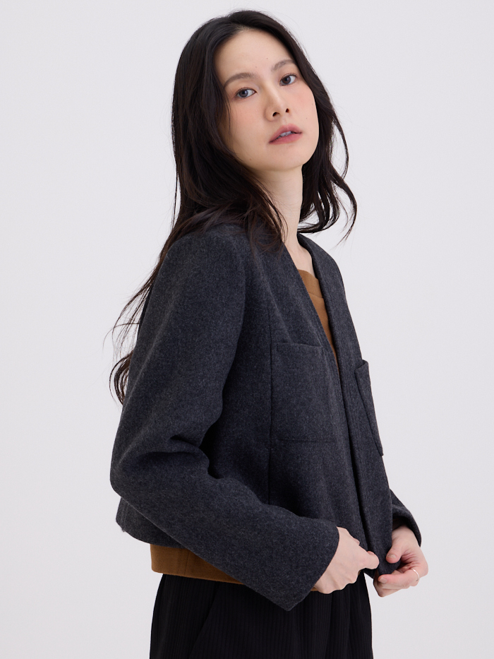 威廉V領短大衣外套-灰岩