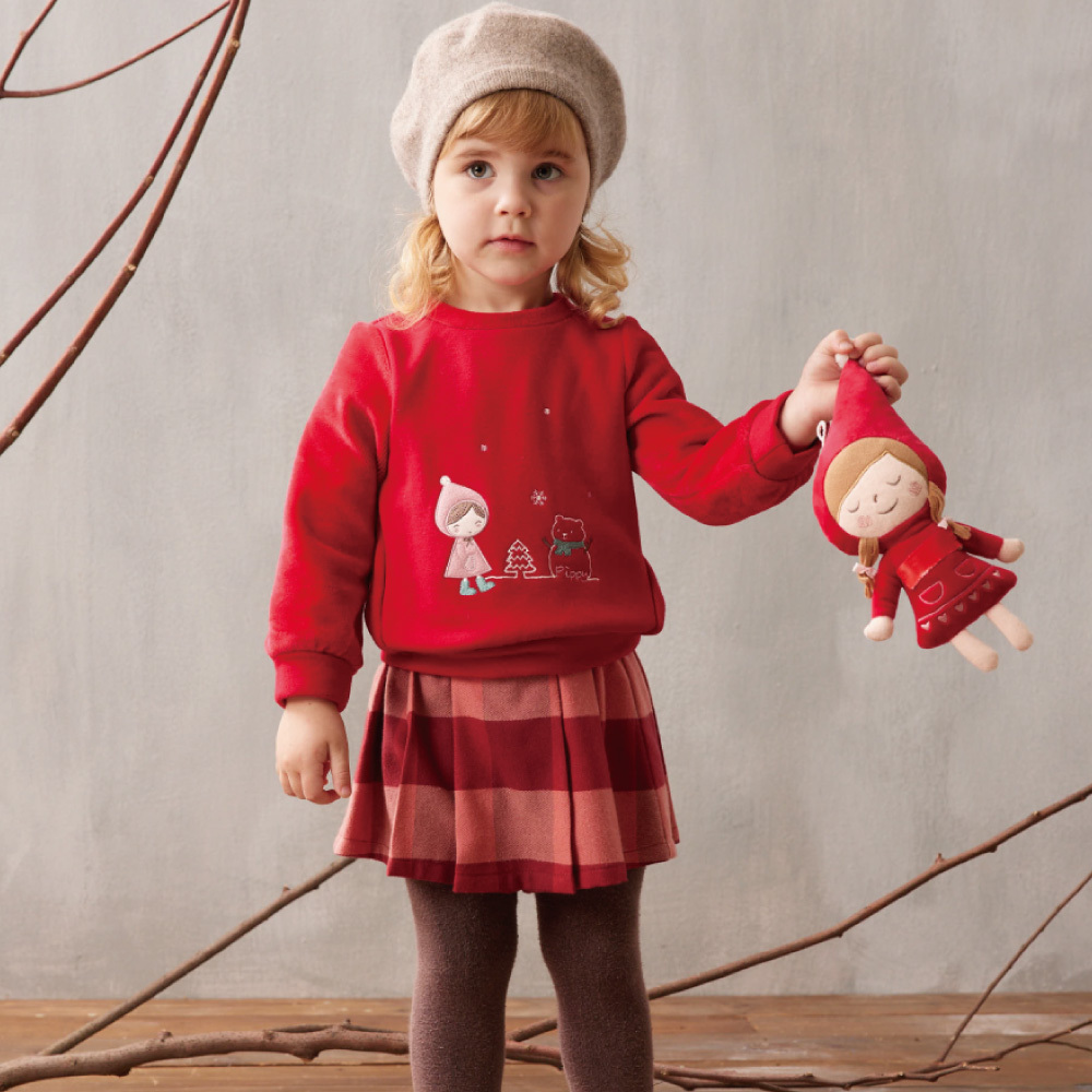 PIPPY經典格紋優雅棉質百褶格褲裙 紅