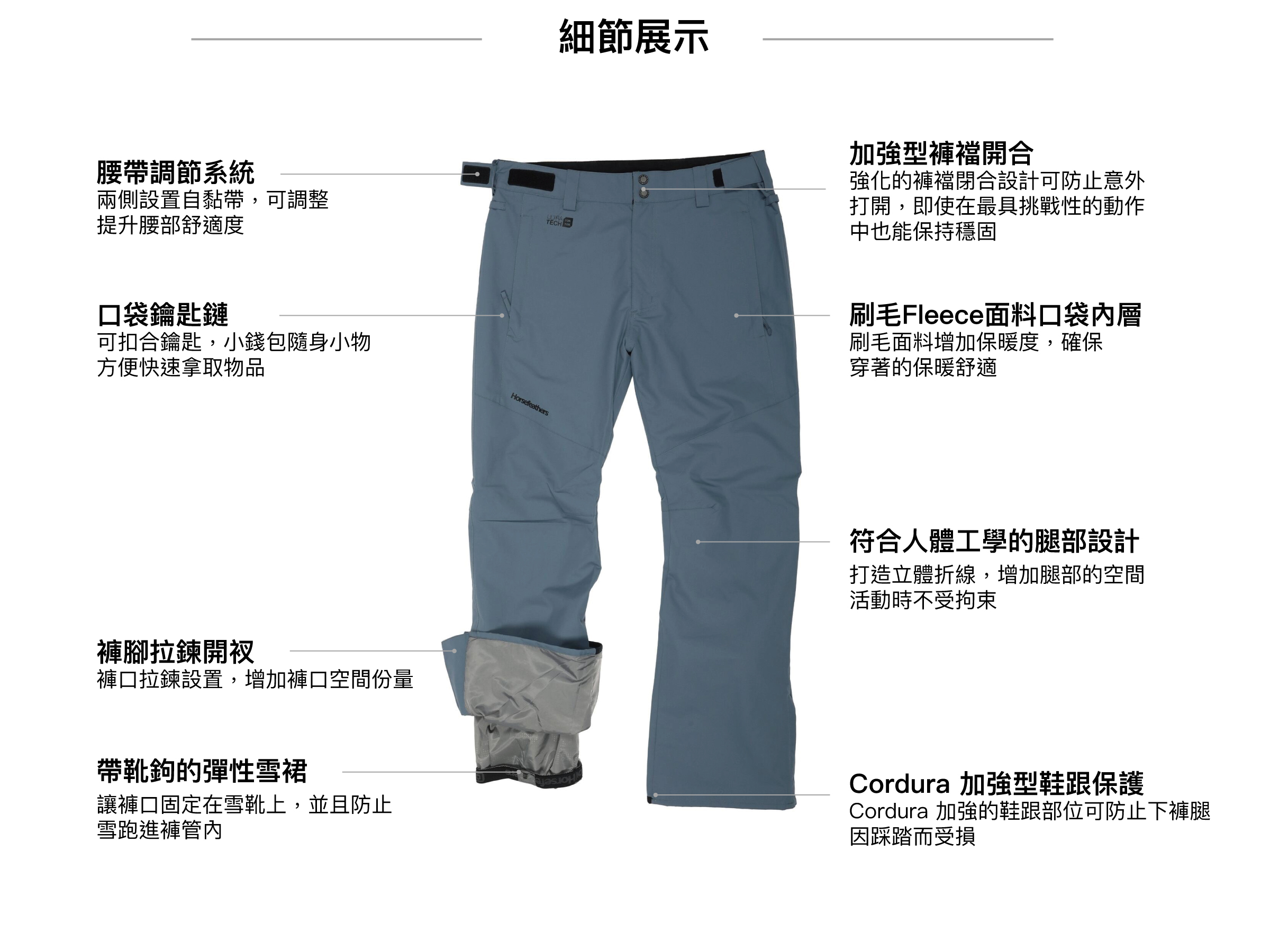 SPIRE II PANTS FW23男款素色滑雪褲 (10K/10K)細節展示