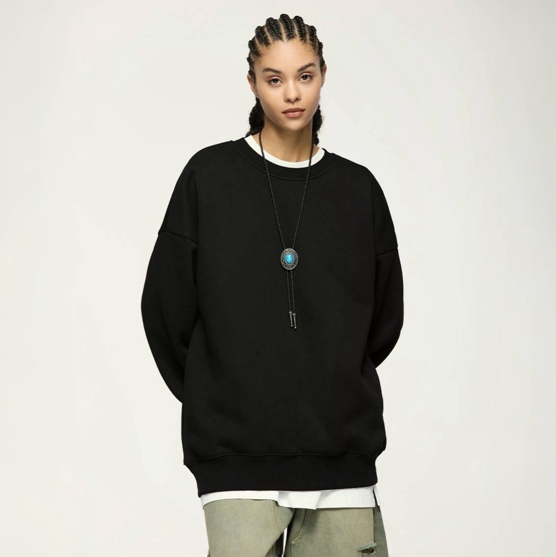 秋冬純色基礎加絨圓領長袖