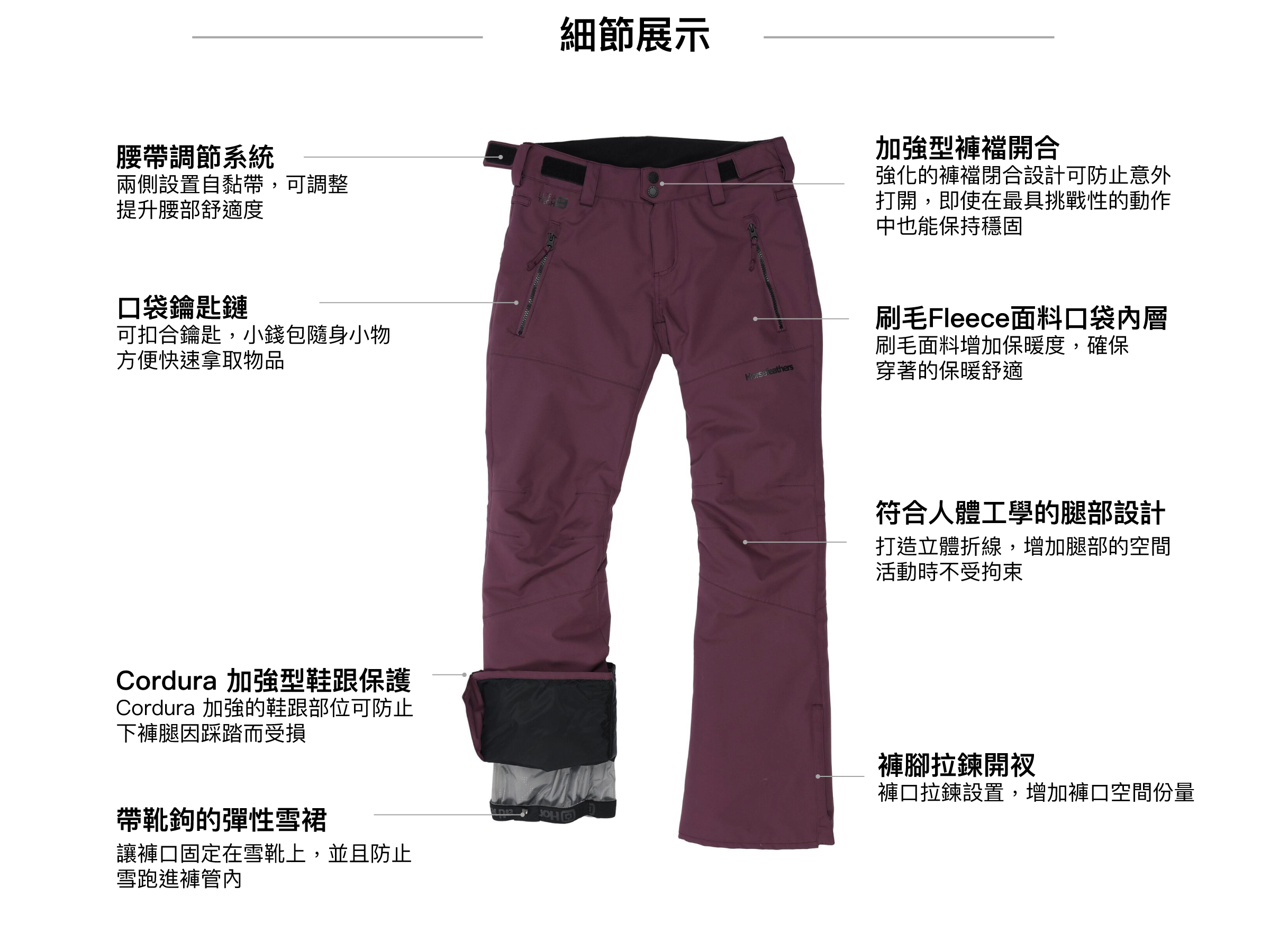 AVRIL II PANTS FW23女款素色滑雪褲 (10K/10K)細節展示