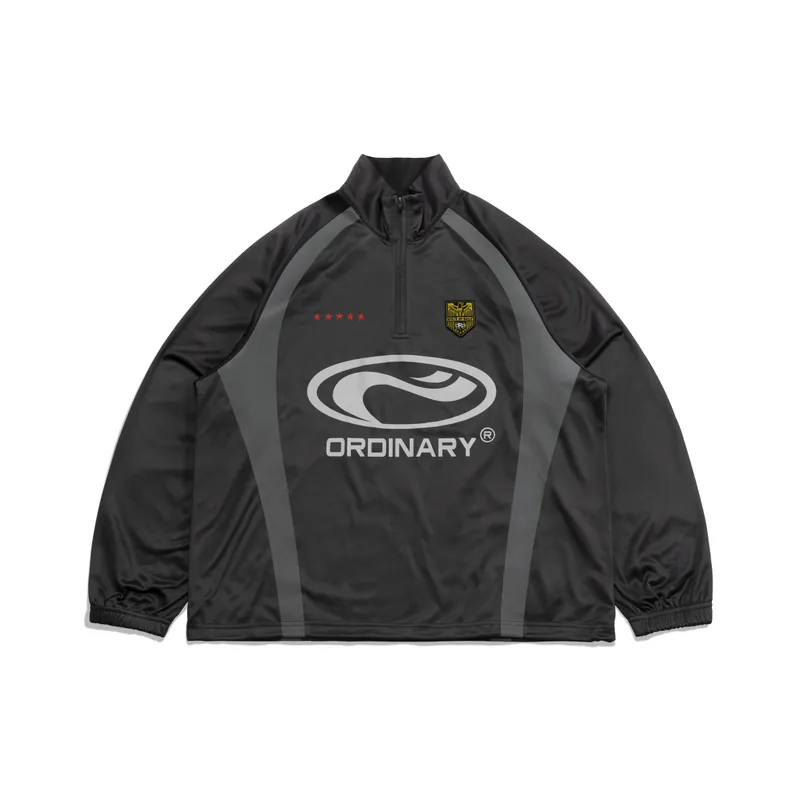 ORDINARY / 半拉鍊翻領足球長TEE - 深灰色