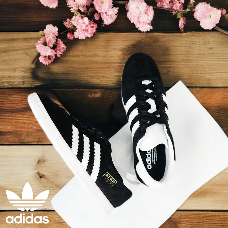 ADIDAS STADT 復古休閒鞋 黑白麂皮