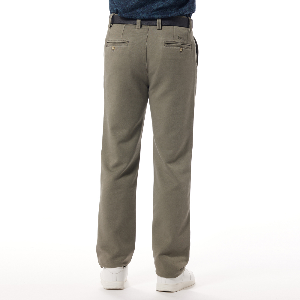 【Lynx Golf】混紡彈性舒適經典百搭素面卡其褲平口休閒長褲