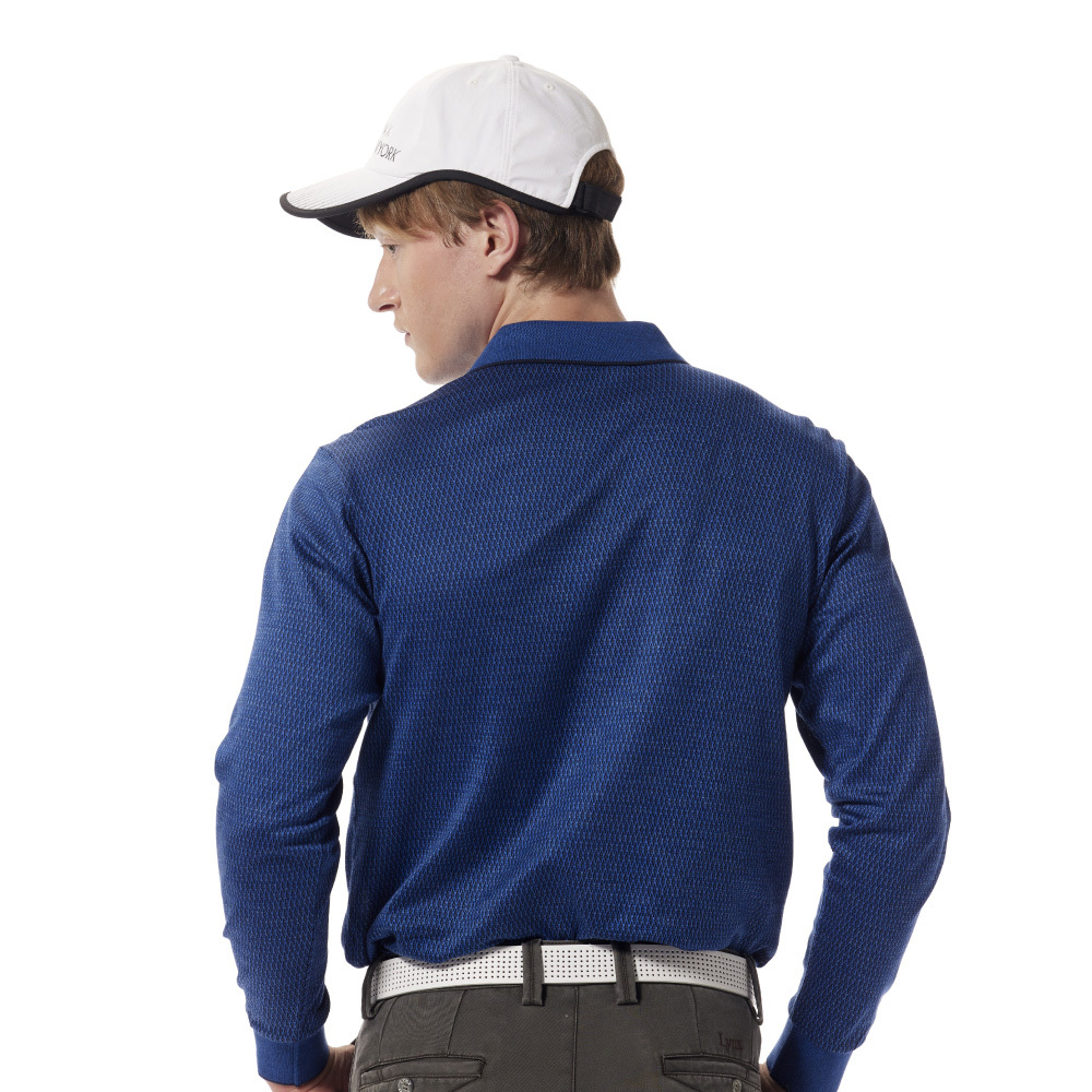 【Lynx Golf】歐洲布料純棉絲光藍黑小菱格紋胸袋POLO衫