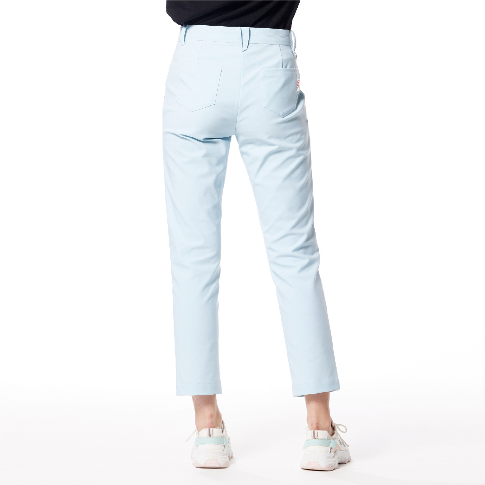 【Lynx Golf】彈性腰頭造型脇邊剪裁LOGO膠印窄管九分褲