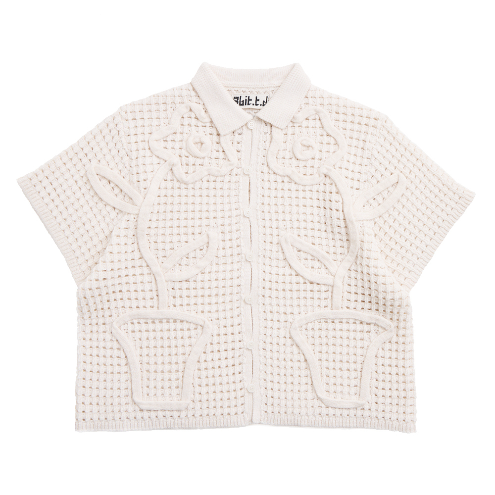 Hai'an Road Flower_ Hand Stitch Knit Shirt Beige
