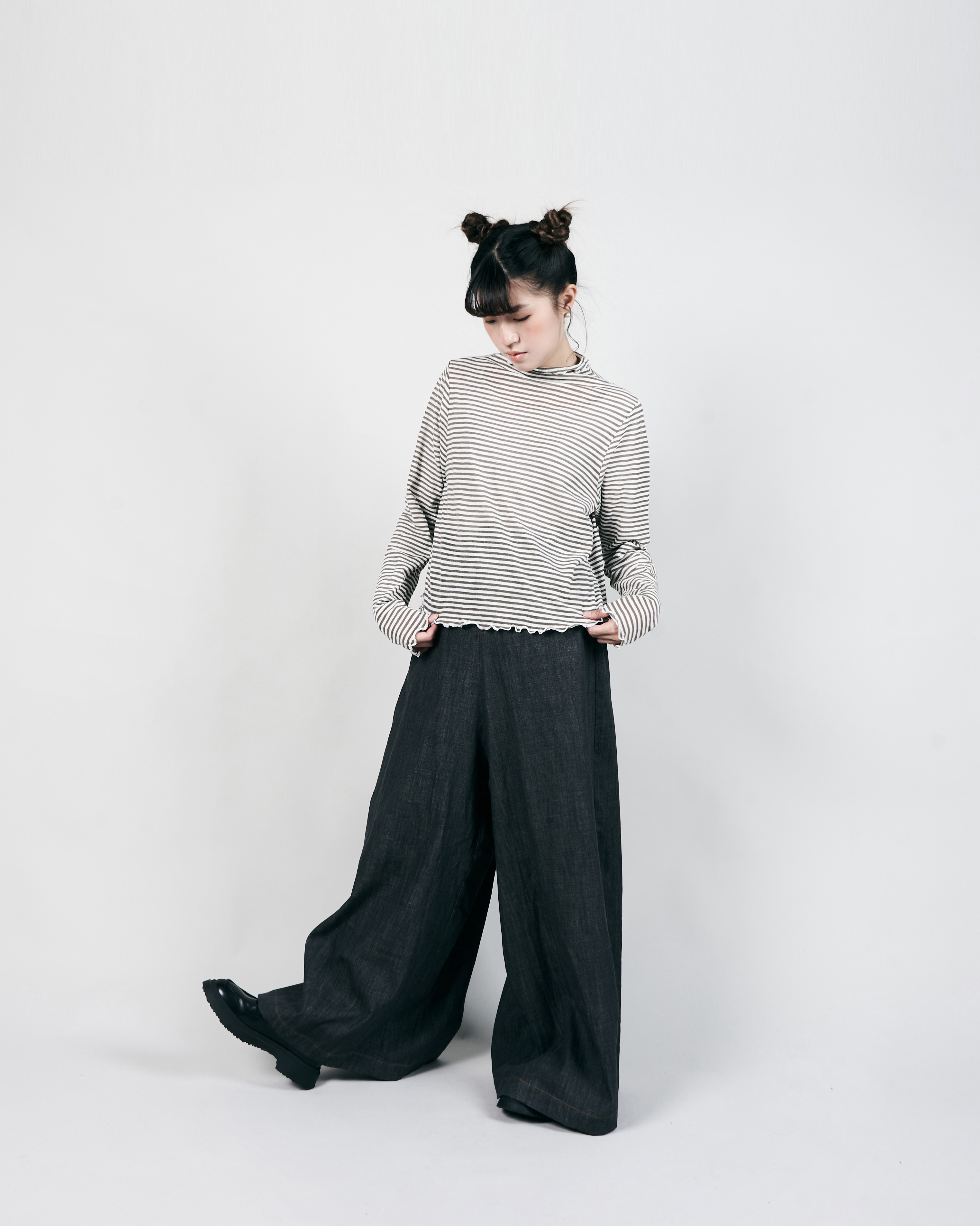 【 Kiki.co Made 】Stripe Skin Turtleneck - sage green