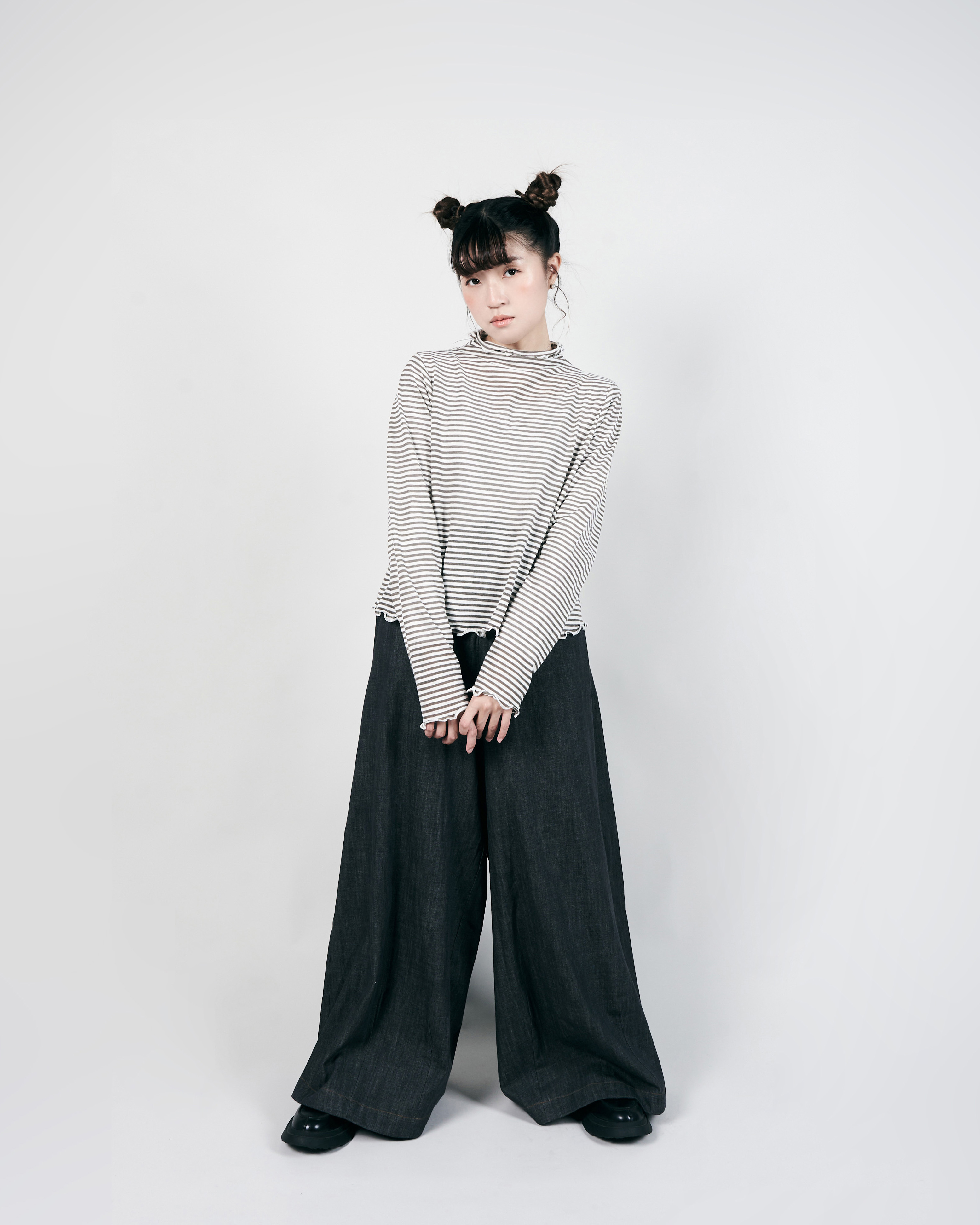 【 Kiki.co Made 】Stripe Skin Turtleneck - sage green