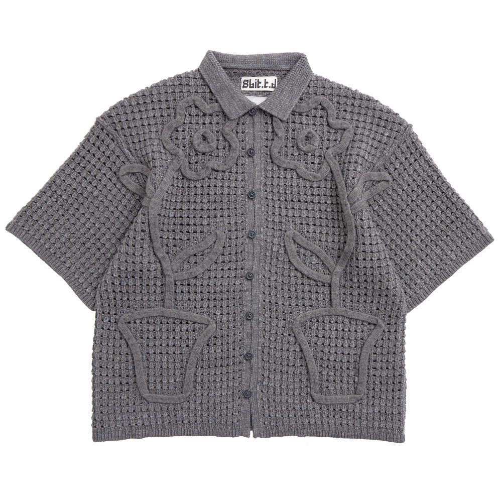 Hai'an Road Flower_ Hand Stitch Knit Shirt Gray