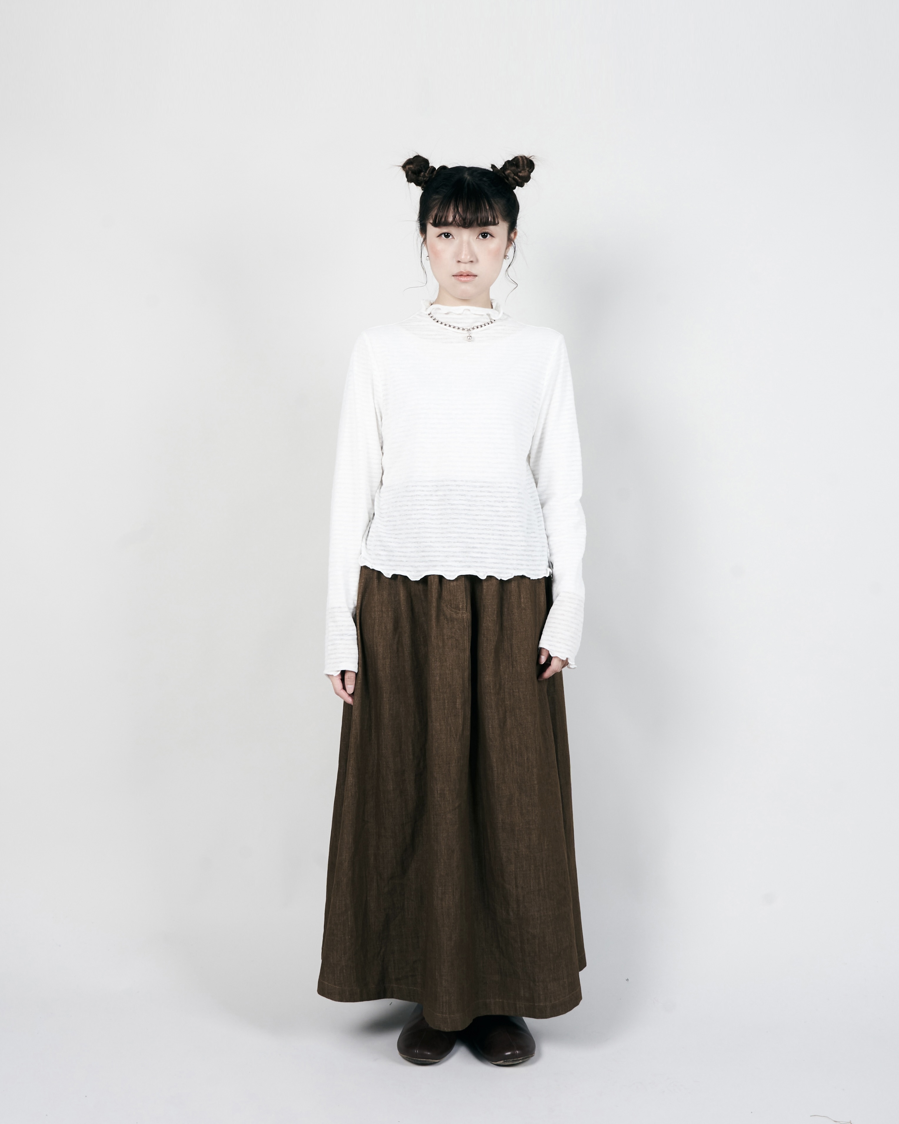 【 Kiki.co Made 】Stripe Skin Turtleneck - white