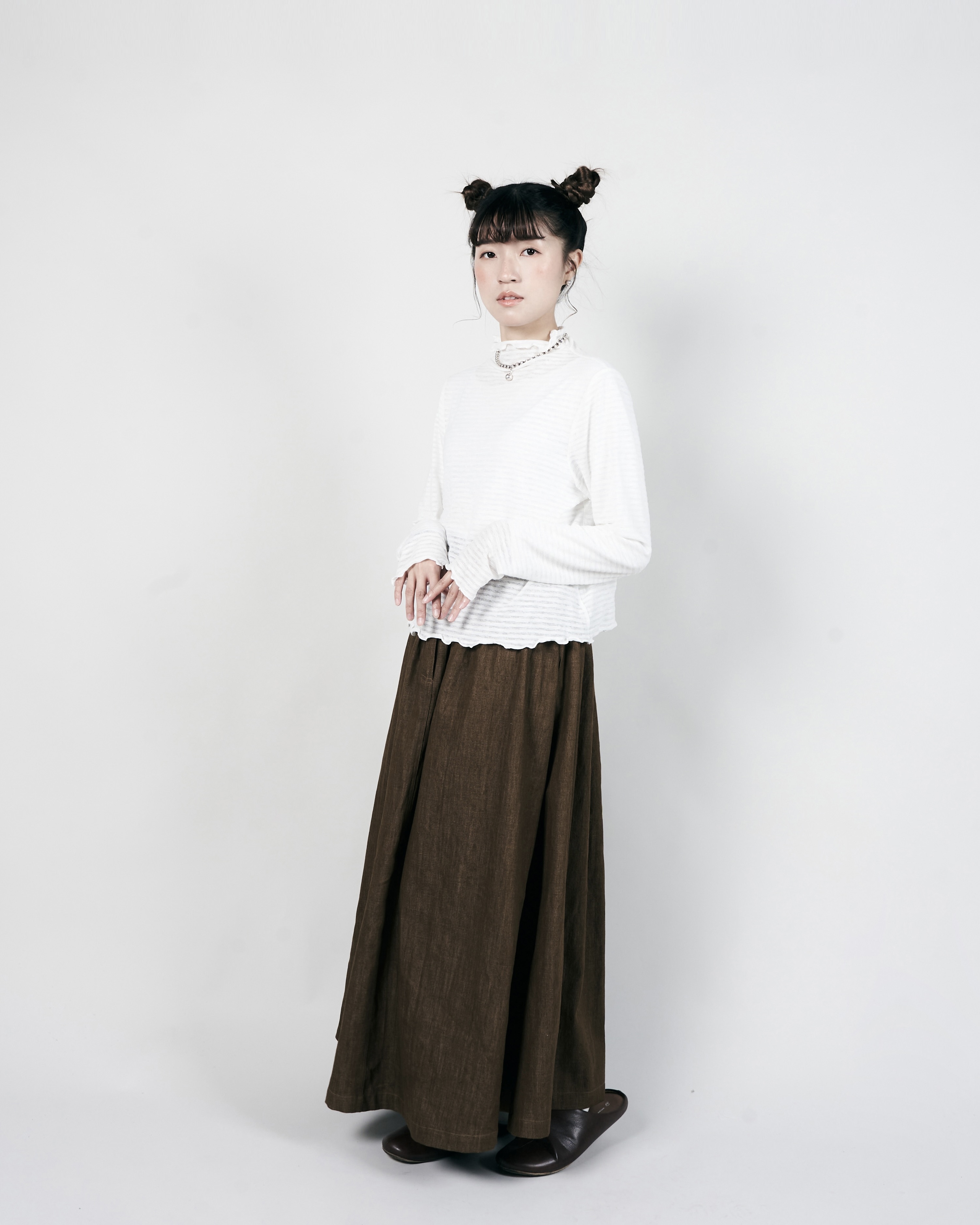 【 Kiki.co Made 】Stripe Skin Turtleneck - white