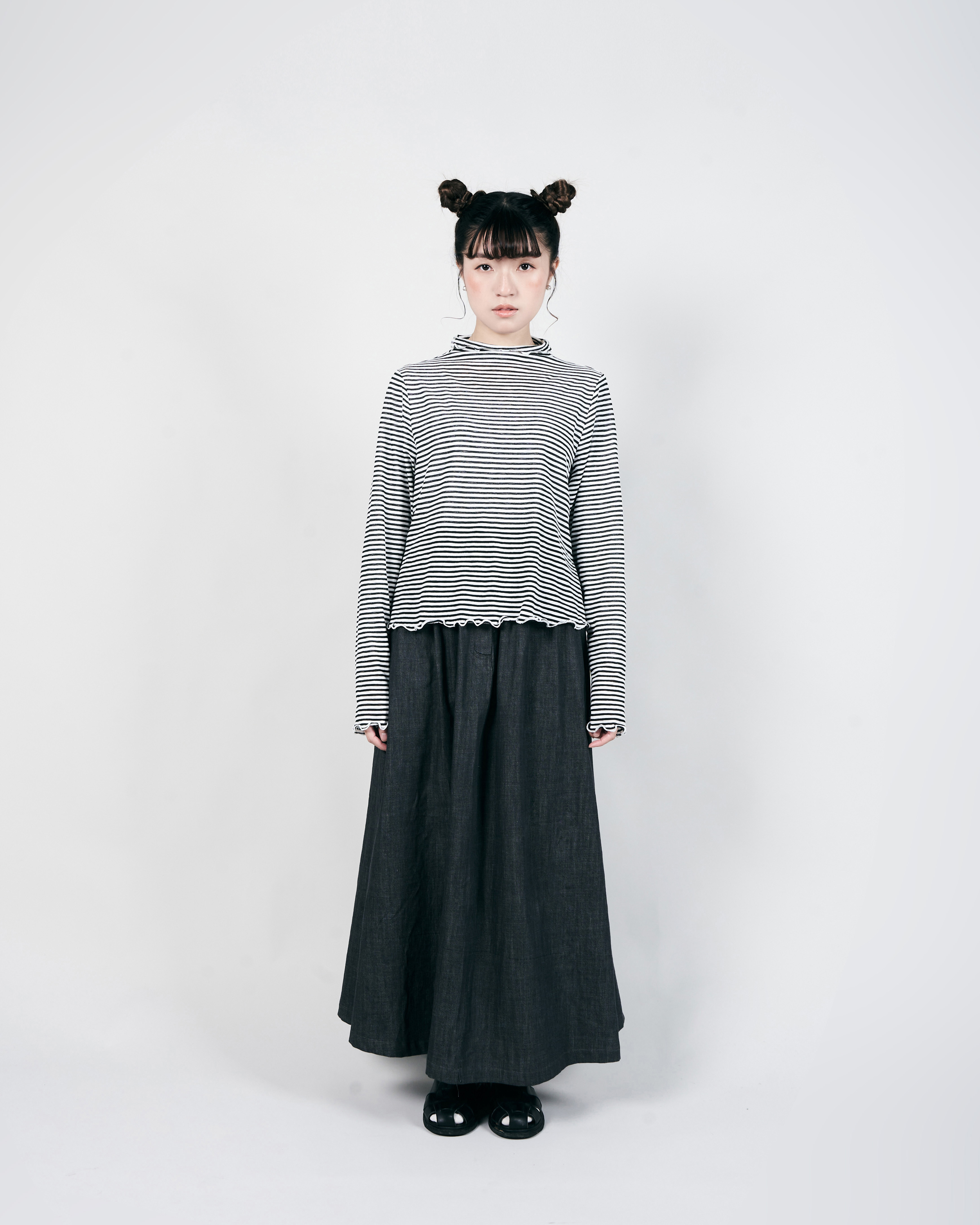 【 Kiki.co Made 】Stripe Skin Turtleneck - black