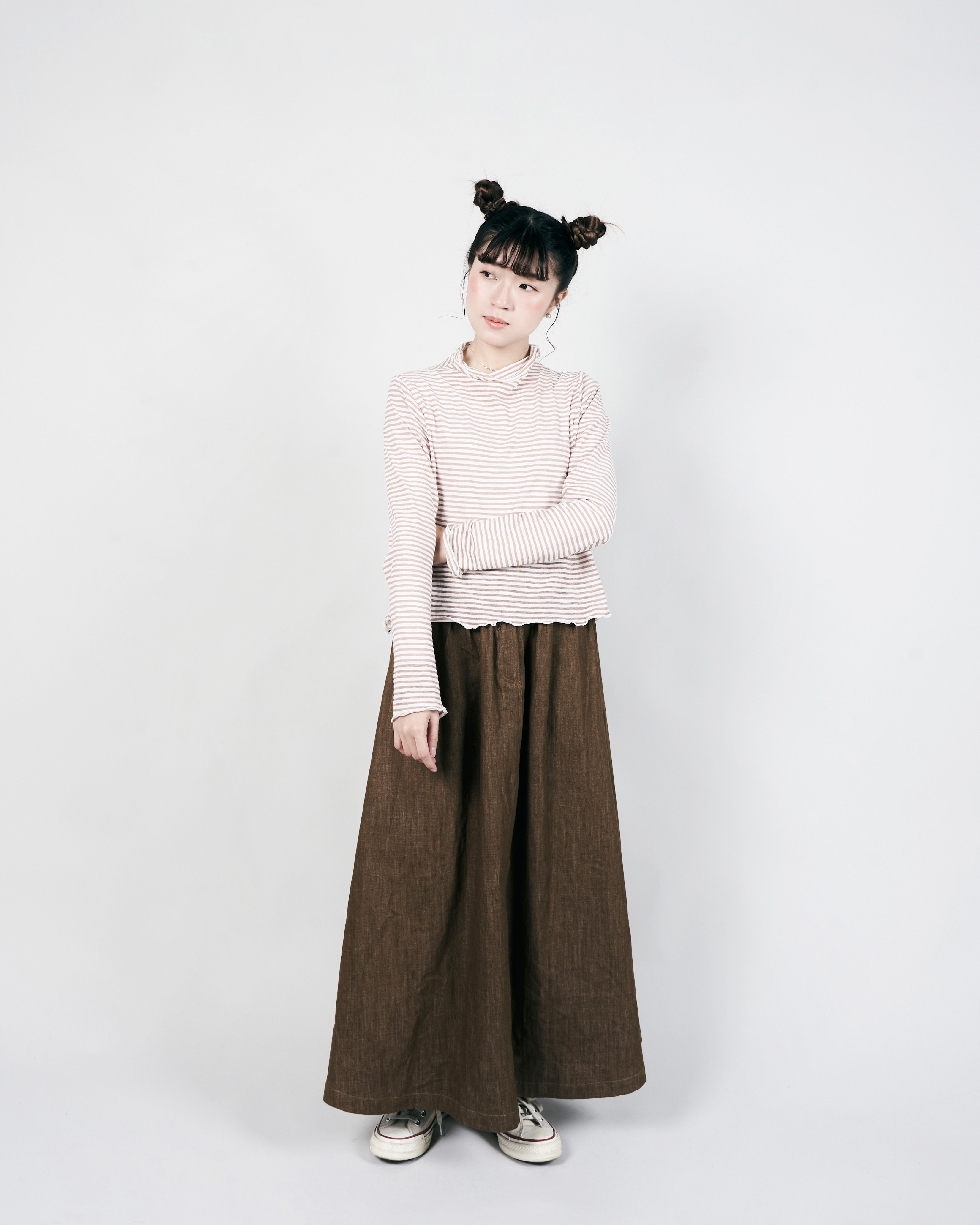 【 Kiki.co Made 】Stripe Skin Turtleneck - khaki