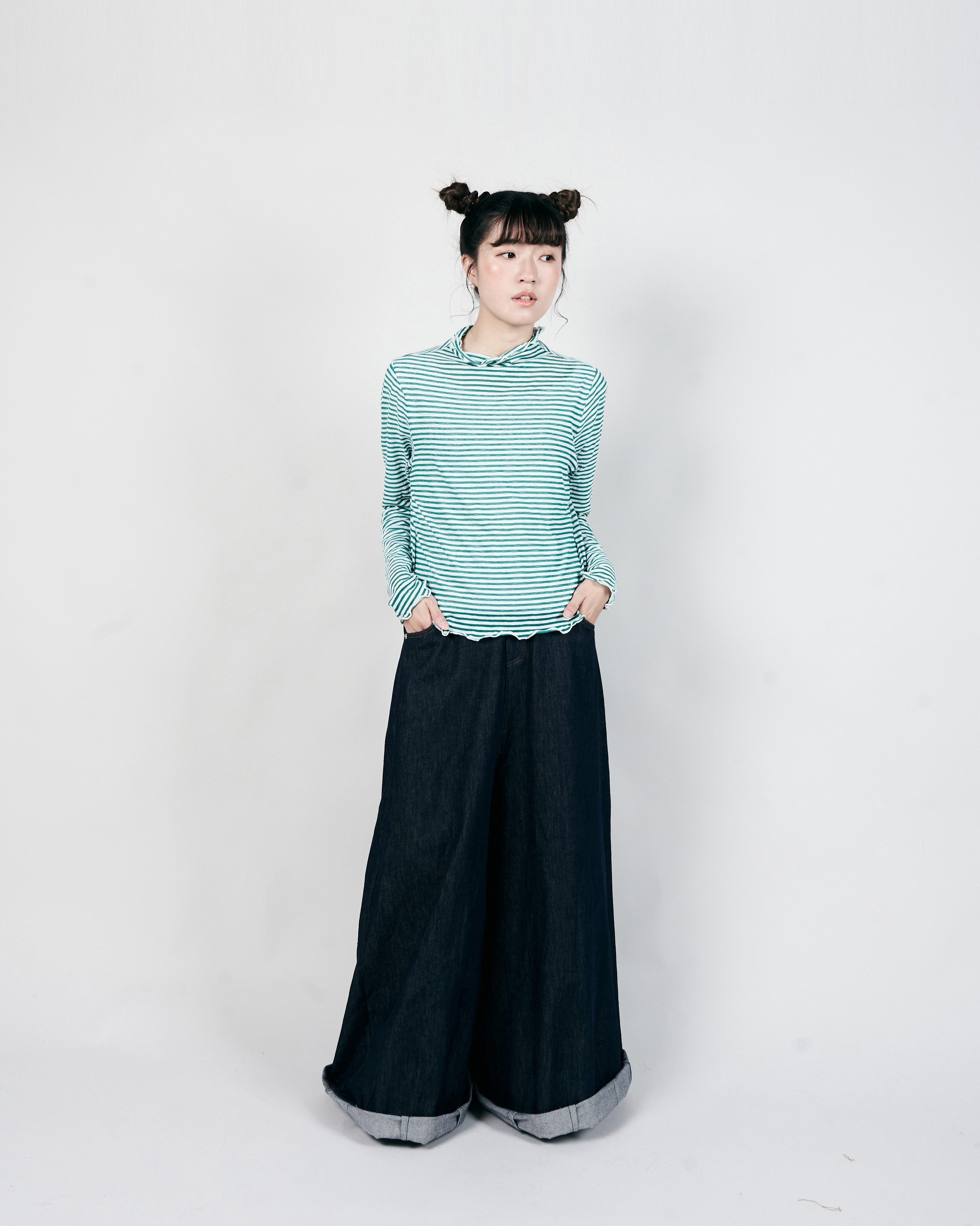 【 Kiki.co Made 】Stripe Skin Turtleneck - green