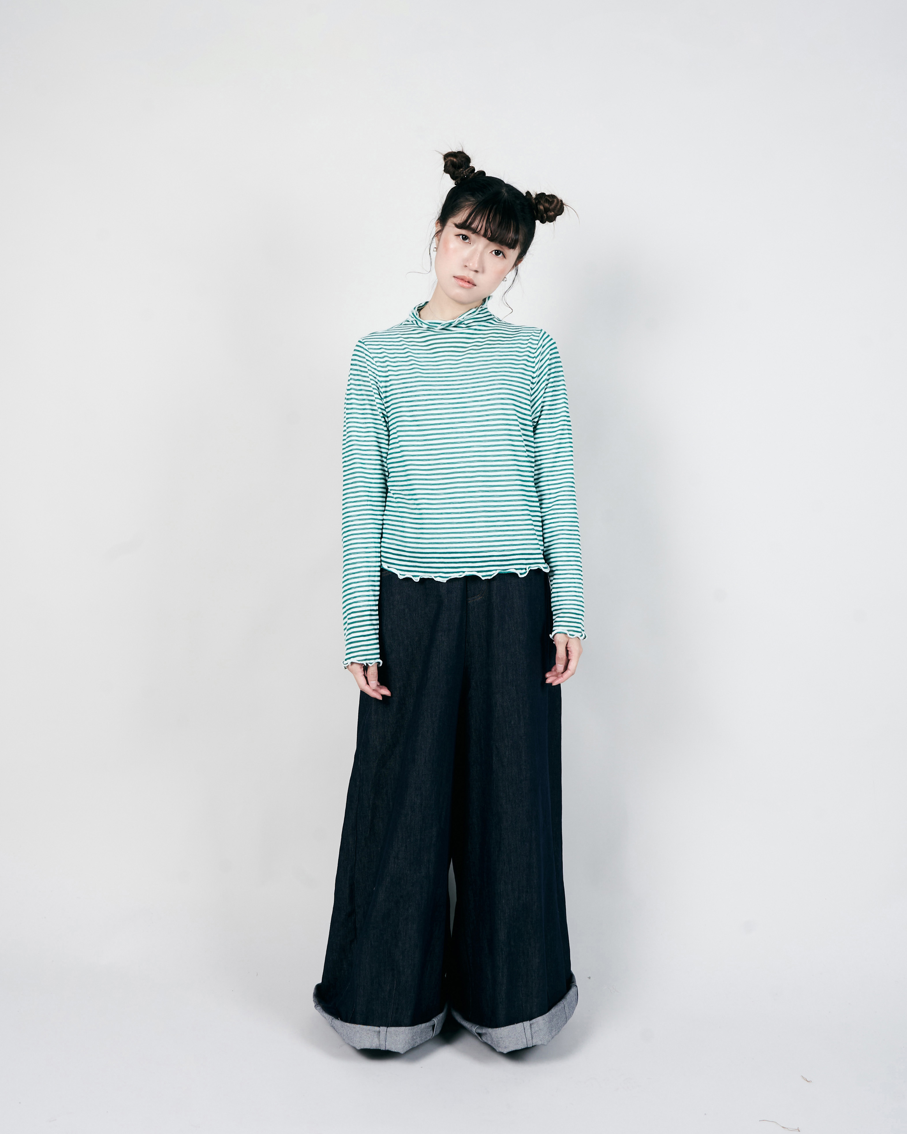 【 Kiki.co Made 】Stripe Skin Turtleneck - green