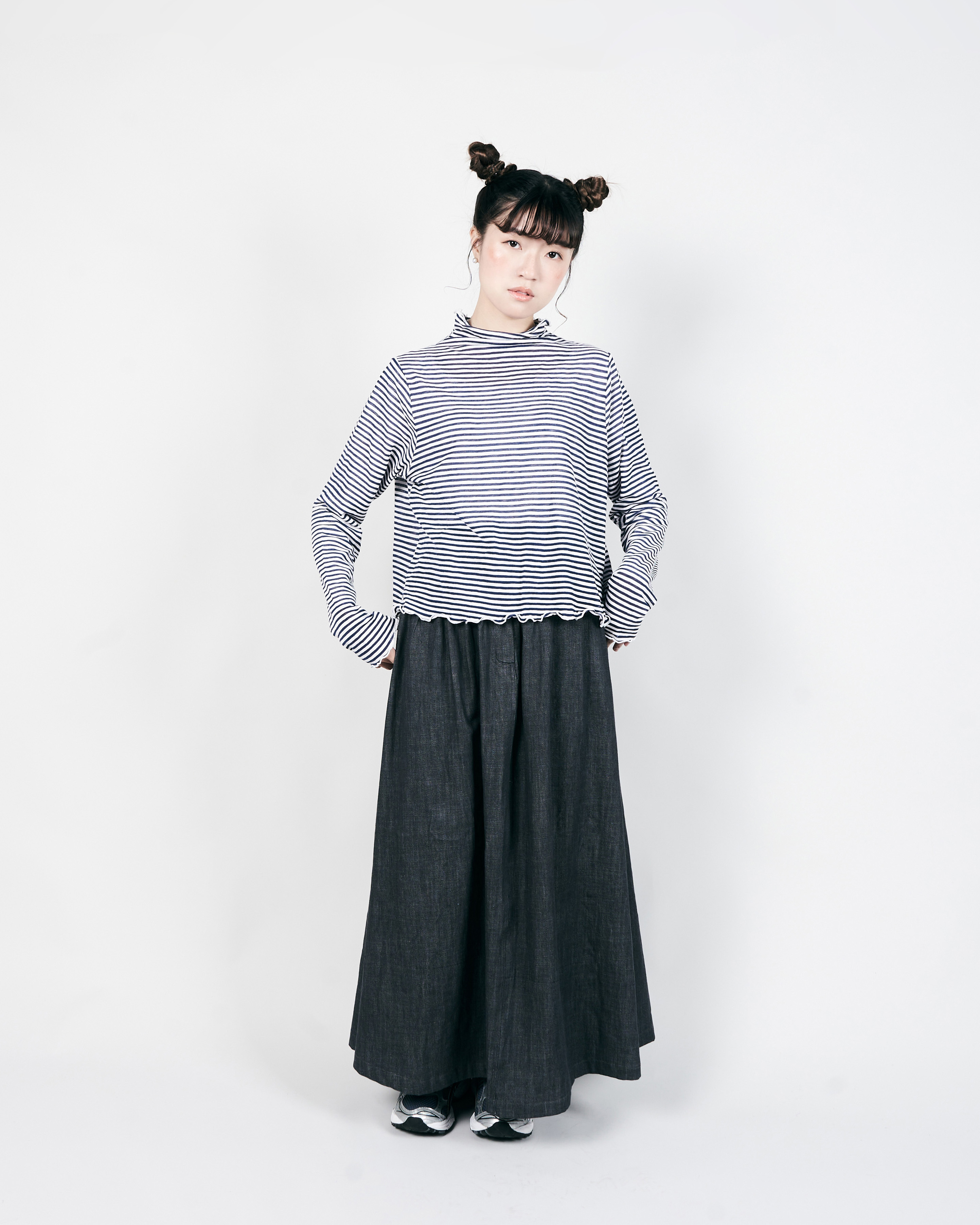【 Kiki.co Made 】Stripe Skin Turtleneck - navy