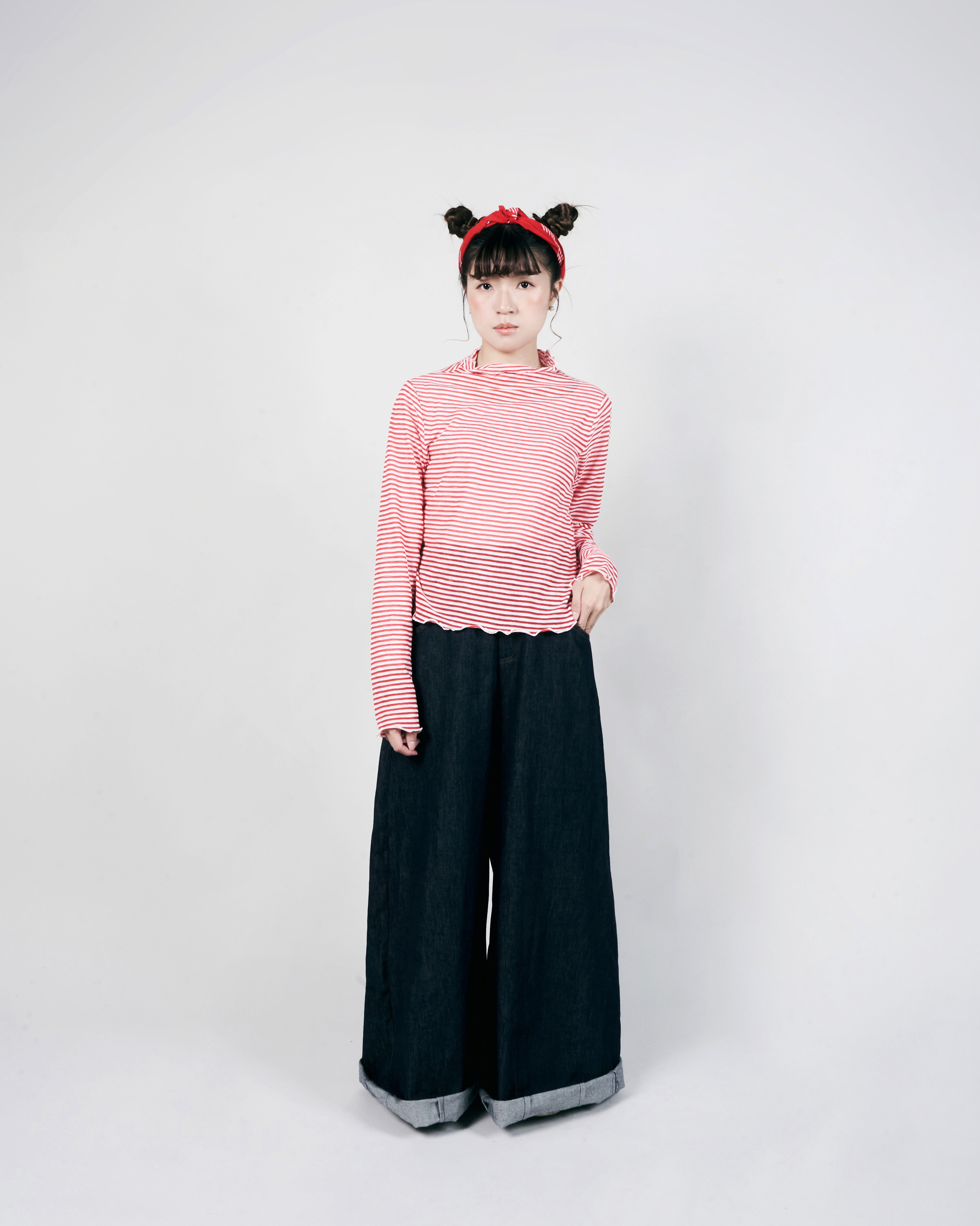 【 Kiki.co Made 】Stripe Skin Turtleneck - red