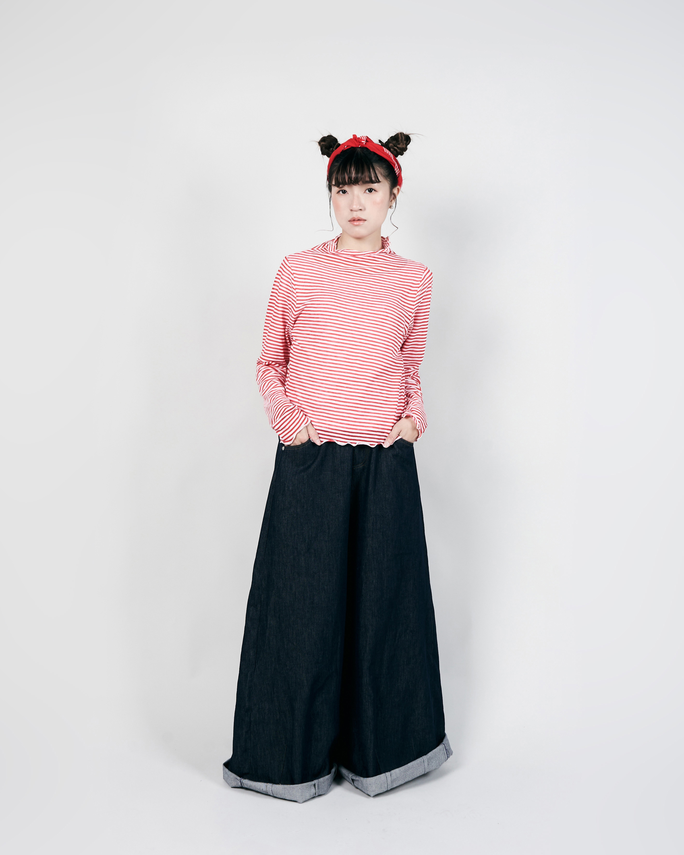 【 Kiki.co Made 】Stripe Skin Turtleneck - red