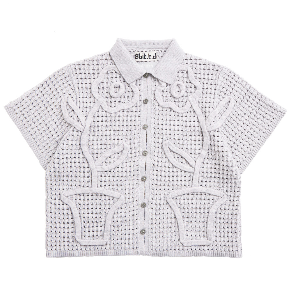 Hai'an Road Flower_ Hand Stitch Knit Shirt Gray