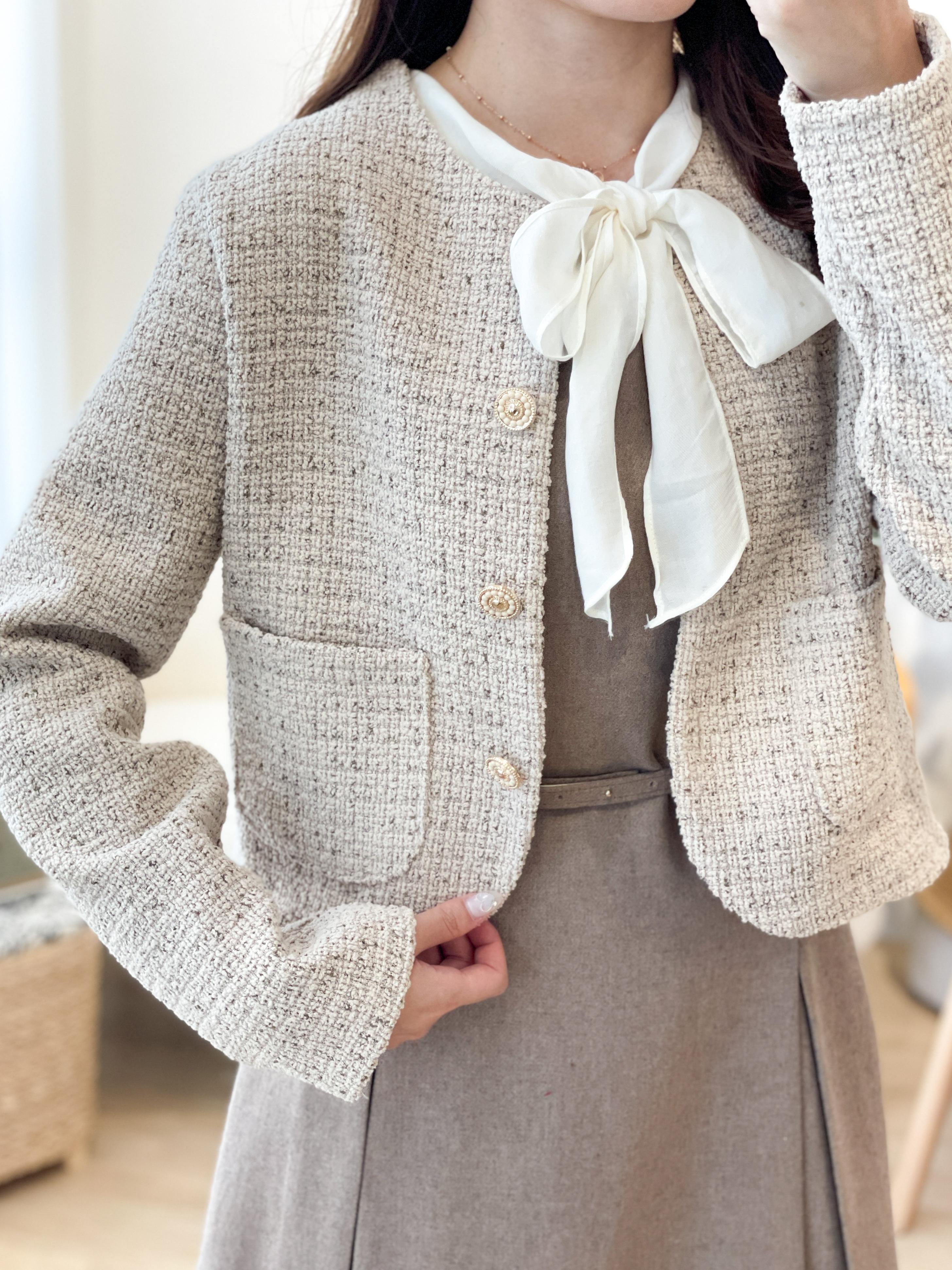 JK212 Retro Grainy Tweed Jacket