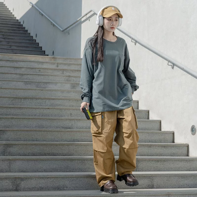 HUGE 斜蓋大口袋 平插口袋 寬鬆 工作長褲