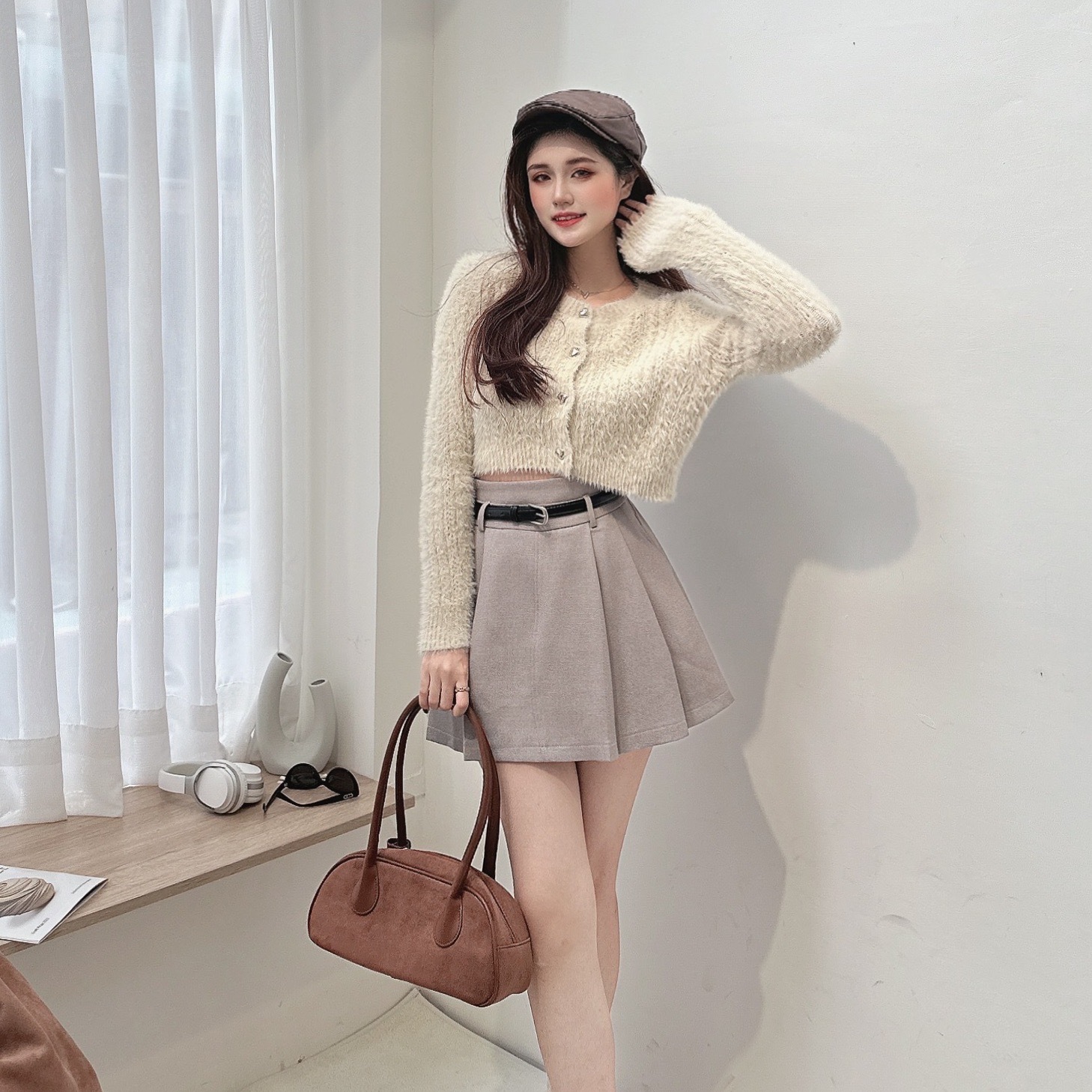 愛心銀扣海毛針織上衣/二色