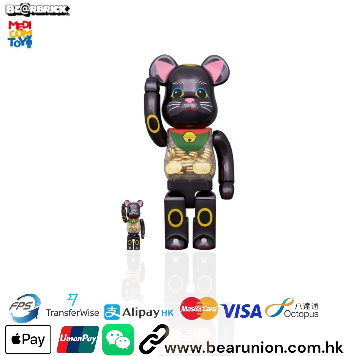 🥇現貨🥇Bearbrick 400% 100% 招き猫小判千万両黒メッキ