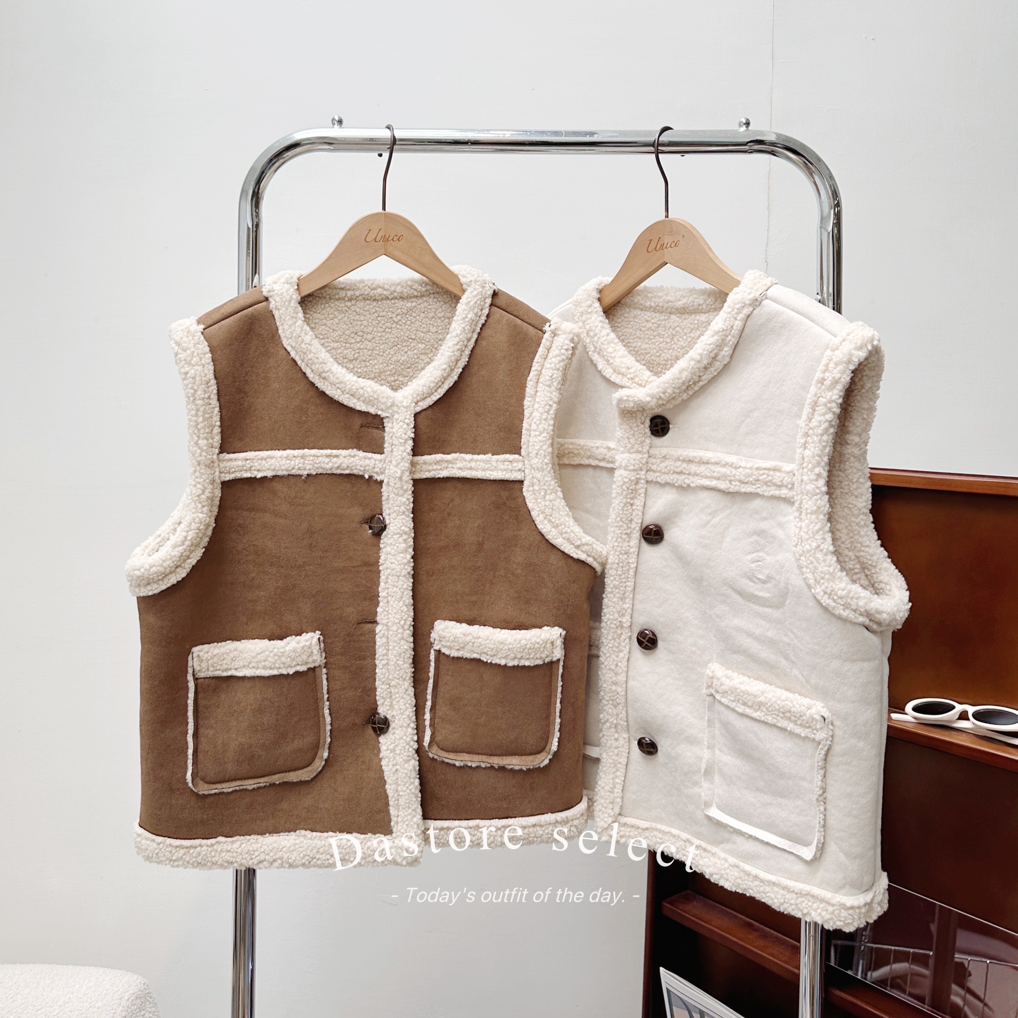 QQ羊羔毛麂皮背心/二色