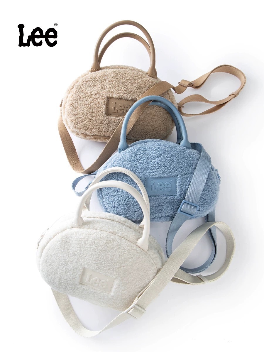 LEE 復古毛絨 斜挎包 手提包 卡其色 奶油白 寶寶藍